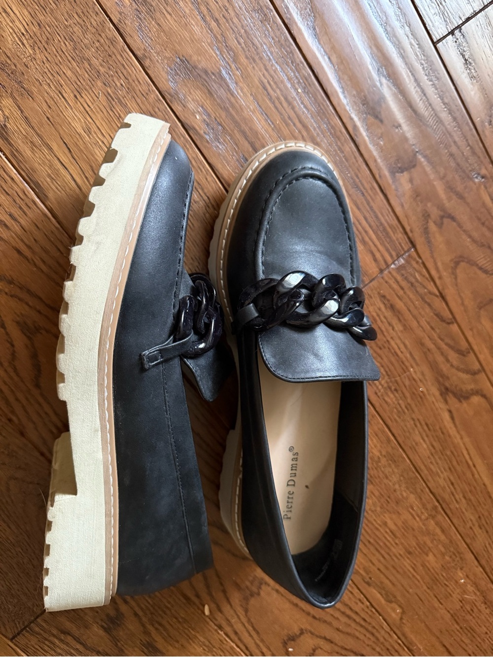 Pierre Dumas Black Chain-Detail Platform Loafers size 10